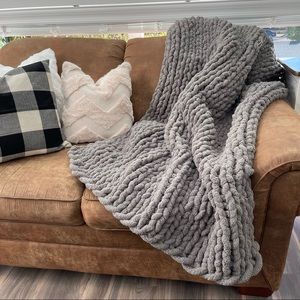 Handmade Chunky Rib Knit Throw Blanket